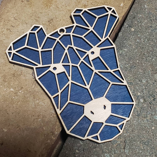 Geometric Blue Dog Wooden Christmas Ornament