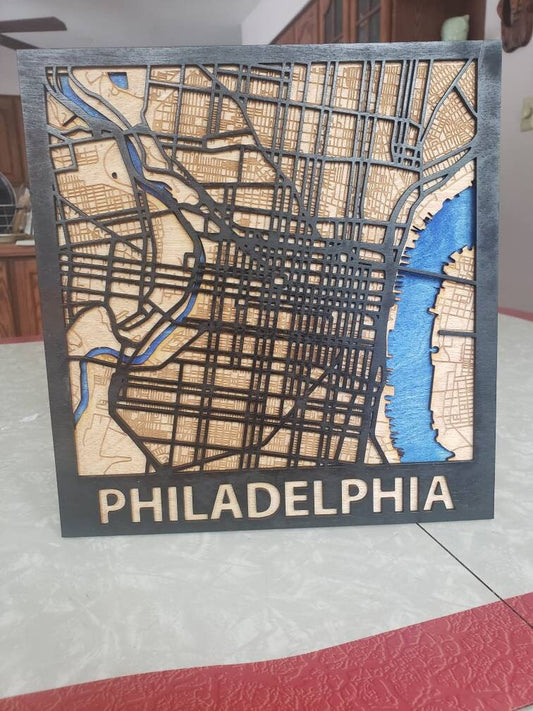 3-D Philadelphia Layered Wooden Map